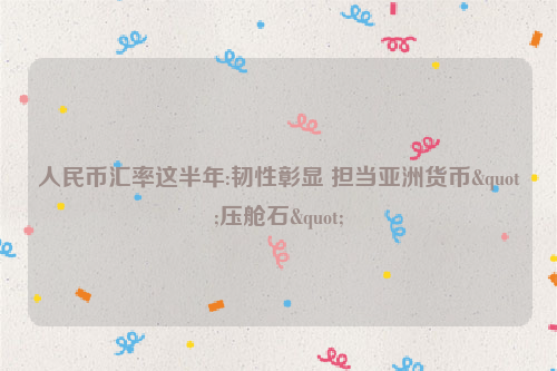 人民币汇率这半年:韧性彰显 担当亚洲货币"压舱石"