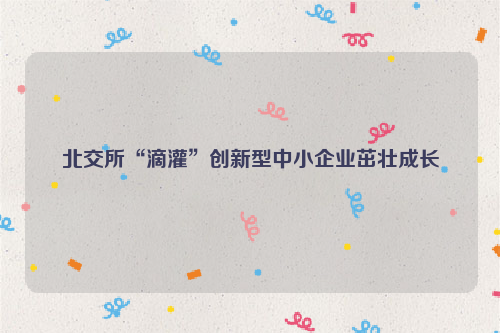 北交所“滴灌”创新型中小企业茁壮成长