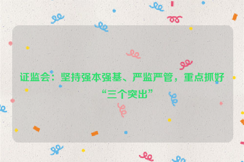证监会：坚持强本强基、严监严管，重点抓好“三个突出”
